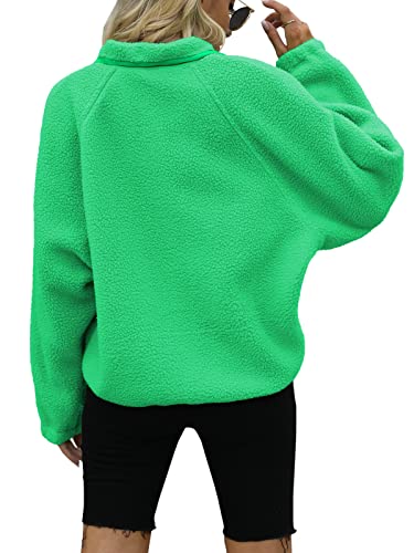 Yanekop Womens Fleece Jacket Fuzzy Long Sleeve Short Coats Button Down Sherpa Outerwear With Pockets(Fluorescent Green,M) #TOP3