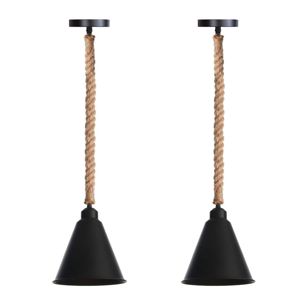FYZDLAOR Industrial Vintage Wrought Iron Pendant Light,Hemp Rope Pendant Light,for Living Room Bedroom Cafe Teahouse Bar Dining Room Club（E27）