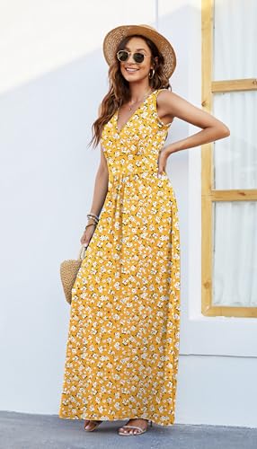 Image of AUSELILY Maxi Dresses for Women Summer Casual Sleeveless V Neck Wrap Dress | Sleeveless Long maxi dress with wrap V neck & side pockets, for formal cocktail, beach & casual daily wear