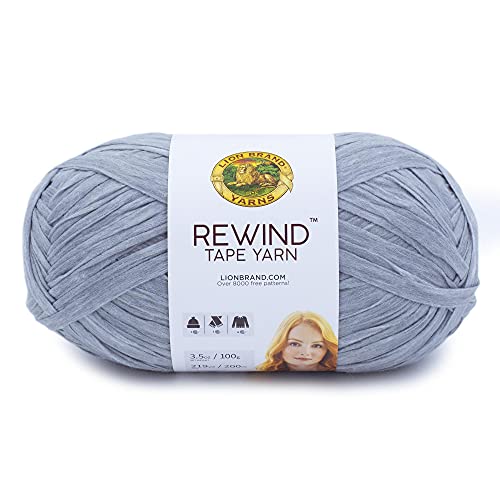 Lion Brand Yarn Rewind Bulky Flat Tape Yarn for Crochet Knitting and Crafts Arctic Ice 1 Pack Soft Fiber for Bags Summer Hats and Shawls Medium Grey