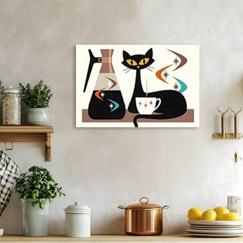 Impression sur toile chat noir 30x40 cm pour déco cuisine rétro