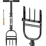 Hermsche Lawn Aerator Coring Tool, Manual Plug Core Aerators with Cleaning Stick, 2 Half-Open Hollow Slot Tines and 2 Spike Heavy Duty Grass Aeration Tool for Soils Yard Garden