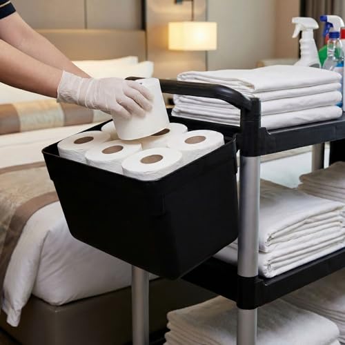 Image of Restaurantware RW Clean 13 Inch x 7 Inch Bus Tub 1 Small Bus Box - Attachable Commerical Black Plastic Restaurant Tub Fits Rolling Utility Cart Heavy Duty