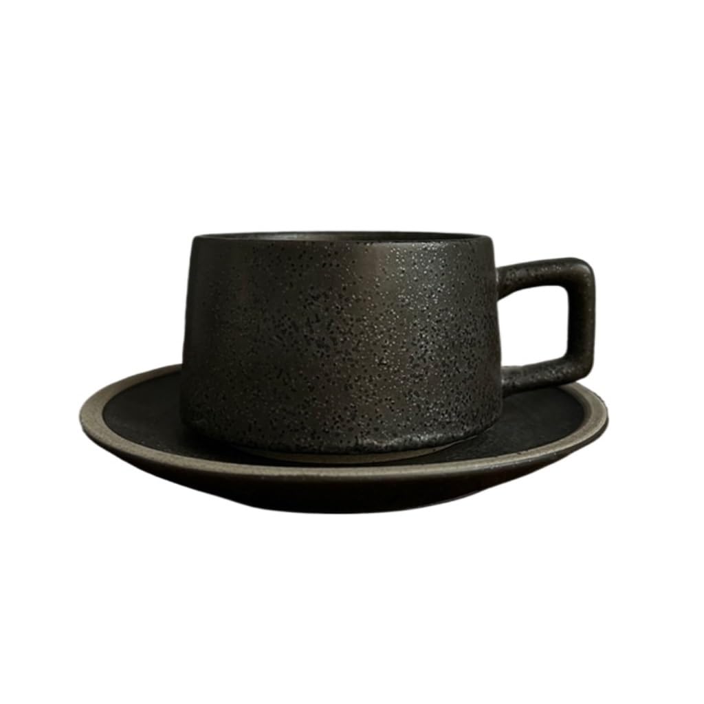 GHKryD Tea set, Ceramic Cup, High-end Milk Tea Shop, Retro Stoneware and Saucer 250ml Coffee Mug(8)