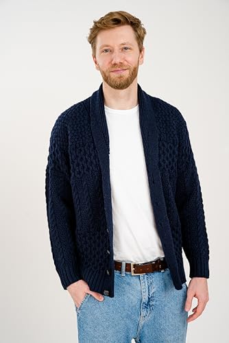 SAOL Men's Cardigan Merino Wool Knit Shawl Collar Casual Sweater with Buttons2