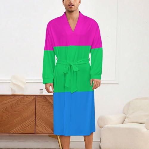 Polysexuality Pround Flag Soft Robe Long Sleeve Bathrobes V Neck Sleepwear Spa Robes with Belt Men Woman2