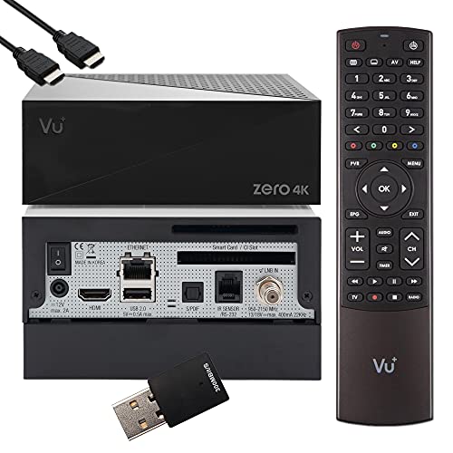VU Zero 4K - Receptor de satélite HDR HDR DVB-S2X sintonizador, receptor inteligente E2 Linux, CI+ lector de tarjetas, HbbTV Mediathek, USB, Vu+ Zero 4K 1TB HDD PVR Kit, 300Mbit WiFi + HDMI EasyMouse