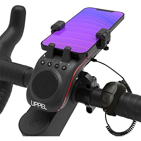 UPPEL Bike Bluetooth Speaker 10-in-1 Multifunctional Wireless Bicycle Speaker Bike Phone Holder/LED Light/Power Bank/Bicycle Ring Bell/Microphone, TF/SD/AUX Input, for Outdoor Riding (Black) Cover