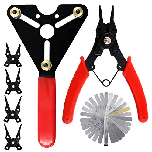 Swpeet 3Pcs AC Clutch Holding Tool Adjustable Clutch Holder and 4 in 1 Snap Ring Pliers with Stainless Steel Feeler Gauge Assortment Kit Compatible with Domestic and Import AC Compressor