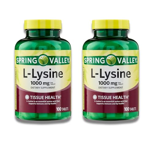L-Lysine 1000mg Tablets Lysine Essential Amino Acid for Immune Support Collagen Formation and Skin Health High Potency Lysine Supplement 100 Count Gluten-Free