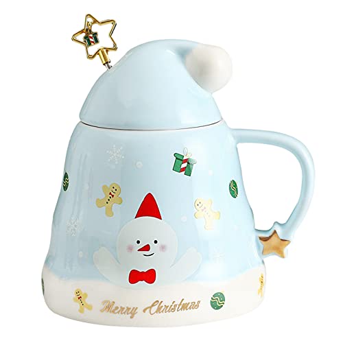 UIYIHIF Ceramic Santa Claus Coffee Mug, Christmas Coffee Mug with lid and Stirring Sticks, Cute Milk and Tea Mug, Halloween Xmas Cup for Kid and Adults(#1)