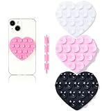 Heart-Shaped Silicone Phone Sticky Grip – Adhesive Back Phone Holder, Selfie Mirror Mount with Strong Suction Cup, Hands-Free Grip for Phone Case