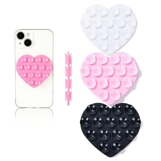 Heart-Shaped Silicone Phone Sticky Grip - Adhesive Back Phone Holder, Selfie Mirror Mount with Strong Suction Cup, Hands-Free Grip for Phone Case