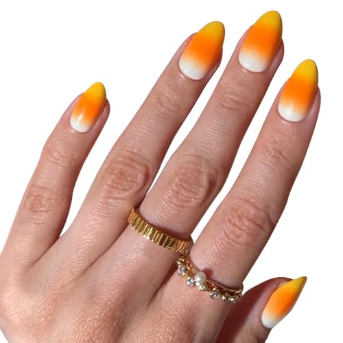 PaintLab Halloween Candy Corn Press On Nails, Short Almond, 30ct