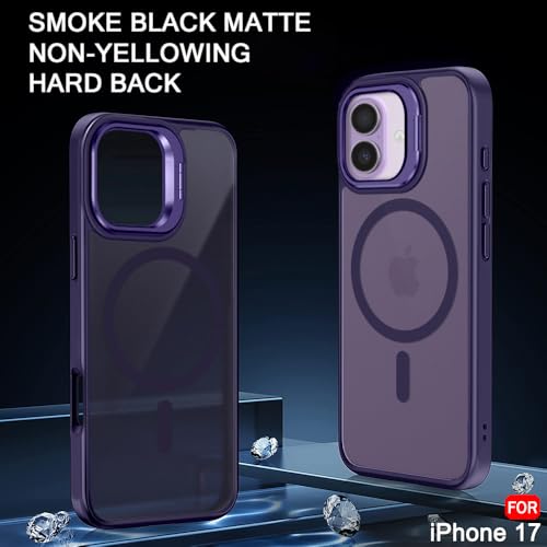 Image of TheGiftKart Hybrid Matte Frosted Back Cover Case for iPhone 17 Compatible with MagSafe | Built-in Stand | Shockproof Hard Back Cover Case for iPhone 17 (PC & TPU, Translucent Purple)