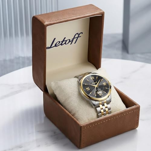 Image of Letoff Men's Analog Watch,Tool-Free Adjustable Clasp, Water Resistant 100ft, Roman Numeral Dial, Stainless Steel Case & Strap, Perfect for Business & Casual Wear