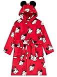 Disney Minnie Mouse Dressing Gown, Fleece Girls Dressing Gown With 3D Minnie Mouse Ears, Kids Bathrobe, Red 5-6 Years