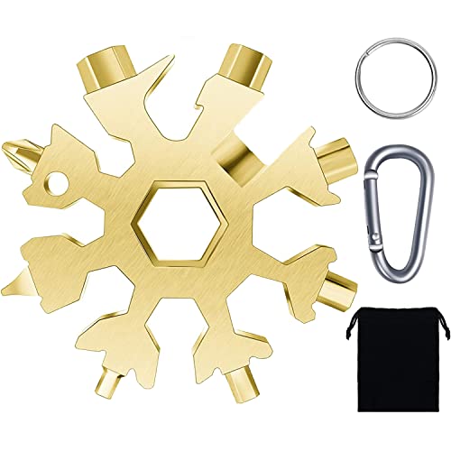 Cadeau Homme Original,JunD Outil Multifonction Flocon de Neige 18 en 1,Clé à Flocon de Neige En Acier Inoxydable,Idee Cadeau Homme,Cadeau homme noel pour Voyages Quotidien Adventure Tool (Or) Cover