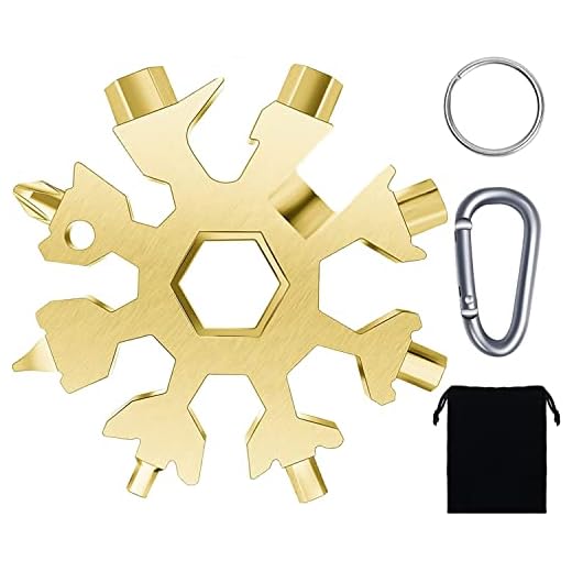 18 en 1 Multi Herramienta Copo De Nieve, JunD Llave de Acero Inoxidable para Copos de Nieve, Llave de Destornillador Portátil, Llavero Multiherramienta, Regalos Navidad para Hombres (Oro)
