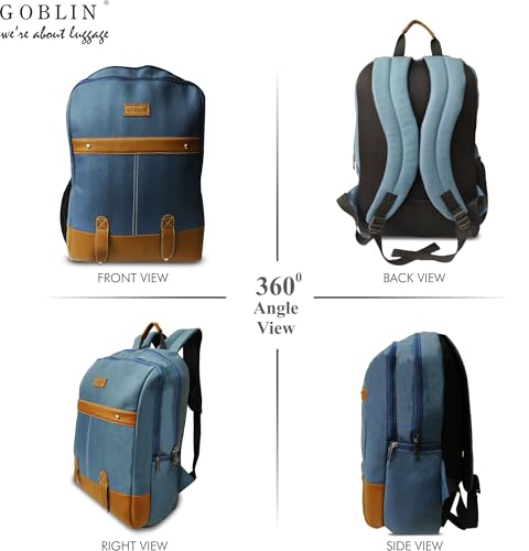 Image of Goblin Vegan Leather Laptop Backpack, 15.6-inch Compatible, Multi-Pocket Design with Padded Straps, blue