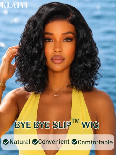 Image of KLAIYI Side Part Bob Water Wave Glueless 6x4 Lace Front Wigs Human Hair 14 inch