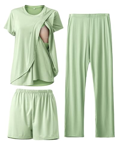 Image of Rnxrbb 3 Piece Postpartum Nursing Pajamas Set Casual Soft Maternity Breastfeeding Pjs Sleepwear Loungewear Clothes Layer