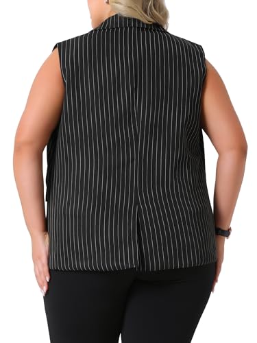 Agnes Orinda Plus Size Sleeveless Blazer Vest for Women Lapel V Neck Stripes Button Up Work Office Suit Vests4