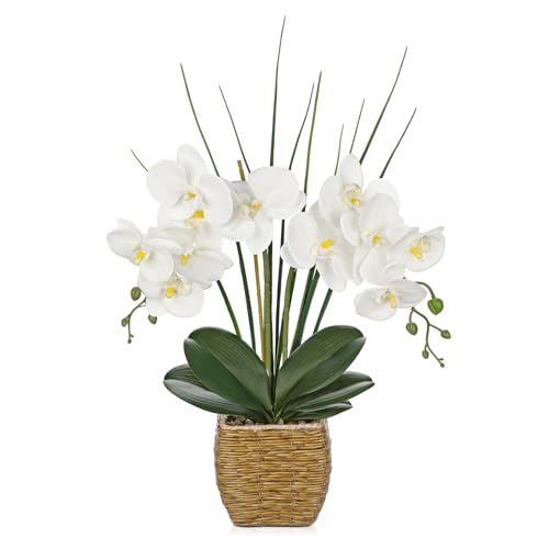 Oairse Artificial Orchid in Pot 55cm White Faux Phalaenopsis Flow...