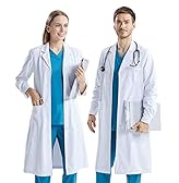 CoatCool Camice da Laboratorio, Bianco Donna Uomo Cotone Unisex Maniche Lunghe Camice Medico Camici da Laboratorio Chimico per Studente Scuola Infermiera Cosplay Lavoro Abbigliamento,S