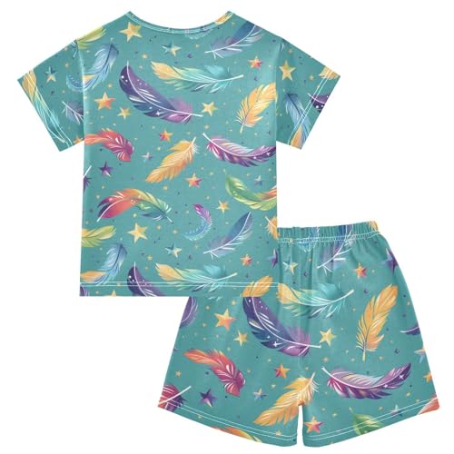ALAZA Bird Feather Star Pajamas Short Sleeve 2 Piece Sleepwear Top and Bottom Pajama Set Unisex2