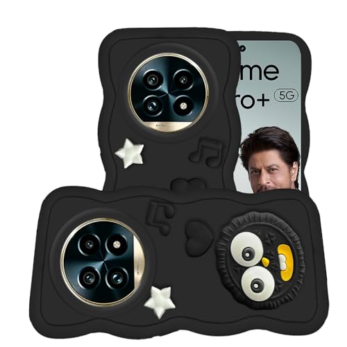 Image of AESTMO Back Case Cover for Realme 13 Pro 5G / Pro Plus | 3D Cute Fun Cartoon Characters | Anti Slip Grip Cute Wave Curly Frame Shape | Back Cover for Realme 13 Pro 5G / Pro Plus (Black)