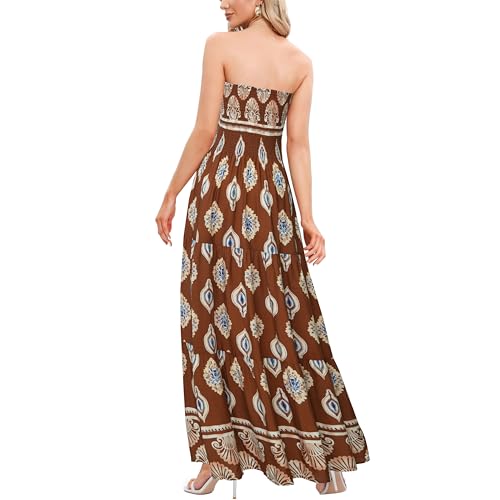 Image of Women's Summer Strapless Tube Top Maxi Dresses Off Shoulder Boho Beach Long Dress
