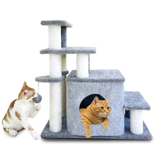 Moggytoge 25.6in Cat Tree Tower, Cat Condo with Sisal-Covered Scratching Posts, Cat House Activity Center Furniture for Kittens, Cats and Pets - Dark Gray ﻿
