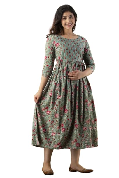 Women Maternity Feeding Kurti with Concealed Zip | Floral Printed Cotton Feeding Kurta for Pregnancy & Nursing | Comfortable Pregnancy Dress-image-30