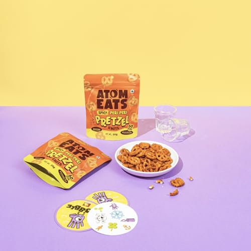 Image of Atom Eats Spicy Pretzels : Peri Peri 30g | Light & Crunchy Snacks, Perfect for Travel, Parties, Movies - Chatpata Flavor, Ideal for Namkeen Lovers - Snack Pouch | Imported Quality