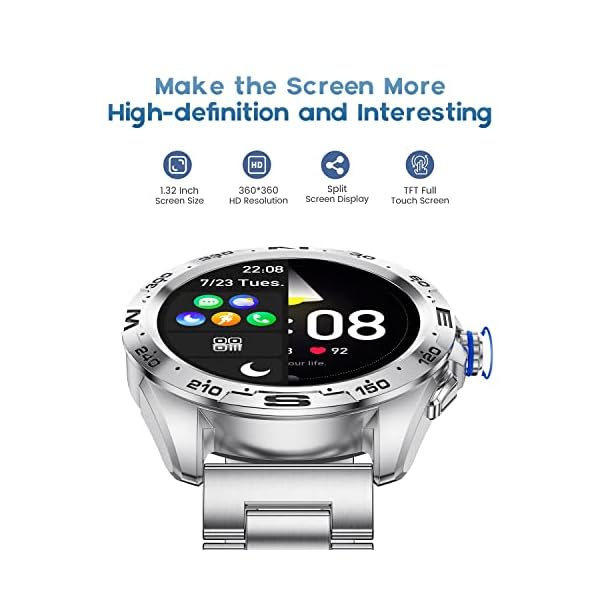 LIGE Smart Watch for Men Bluetooth Call Answering,1.32'' HD Colour Display Rotating Button Fitness Tracker with Heart Rate Blood Pressure Sleep Monitor,IP67 Waterproof Pedometer for iOS Android Silver - Image 5