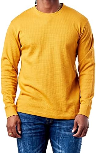 Evolution In Design Men's Basic Waffle Thermal Knit Sweater Long Sleeve Crewneck T-Shirt Big Size S-6X (Timber, Small)