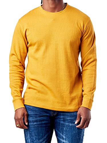 Evolution In Design Men's Basic Waffle Thermal Knit Sweater Long Sleeve Crewneck T-Shirt Big Size S-6X (Timber, Small) #TOP2