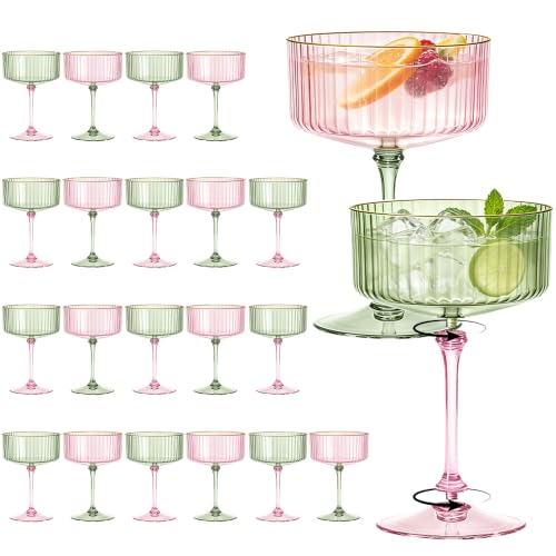 SDBALLBZ 24PCS Plastic Martini Glasses Pink Green Disposable Coupe Glasses