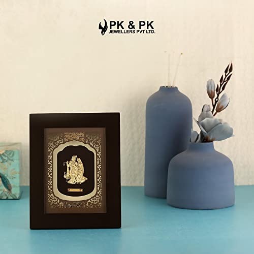 Image of Pk & Pk Jewellers Lord Radha Krishna with Peacock Photo Frame | 24KT Pure Gold | Solid Carving Collection | Extra Mini (For Premium Gift, Temple, Home Decor, Wall Decoration)
