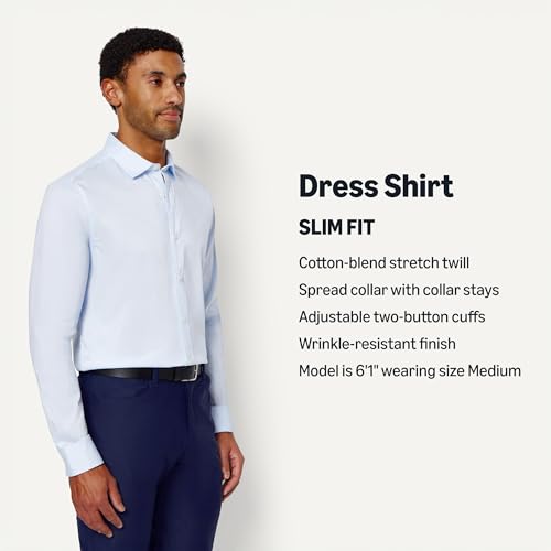 Amazon Essentials Men's Slim Fit Stretch Wrinkle Free Spread Collar Dress Shirt, Light Blue, Medium by Amazon Essentials - Used condition - Image 4