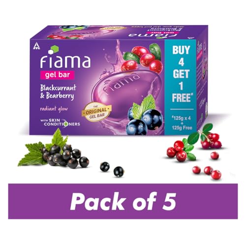 Image of Fiama Gel Bar Soap Blackcurrant And Bearberry 625g (125gx5) For Radiant Glowing Skin, With Skin Conditioners, All Skin Types, For Women & Men