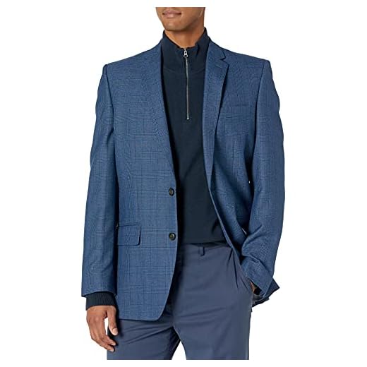 Haggar Men's Glen Plaid Tailored Fit Center Vent Sport Coat, Medium Blue, 40 Short
