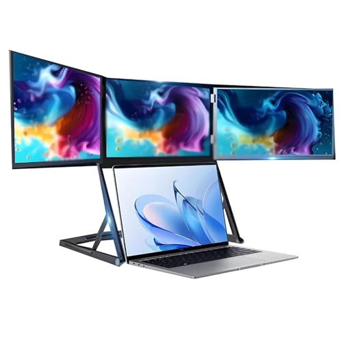 Hydravex Moniteur Triple écran 15,6 Pouces avec Dalle IPS Full HD 1080p, pour Ordinateur Portable, Rotation à 360° et Angles de Vision réglables, Installation Plug & Play.