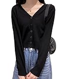 [Amulet] クロップドカーディガン レディース 10代 20代 30代 韓国ファッション カジュアル トップス 長袖 無地 シンプル 春 おしゃれ ショート丈vl-6602-bk-f