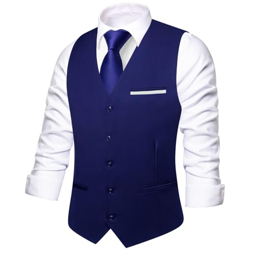 Image of Hi-Tie Men's Formal Suit Vest Solid Fit Vest for Men 3 Pockets V Neck Waistcoat Business Wedding Casual