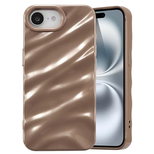 Coque iPhone 16e silicone souple à vagues marron tendance - 7