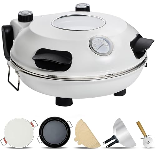 WaaYb Cook With Color Electric Indoor Pizza Oven, 12 Pizza Maker Machine for Home, 430 ℃, 1200W, 5 separate Temperaturstufen, Electric Pizza Cooker Countertop for Crepes, Pancakes white