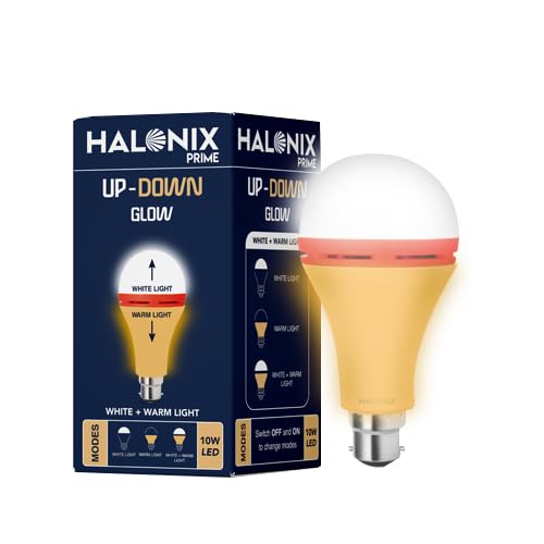Image of Halonix 10W Up Down Glow Yellow & White 3 Modes LED | Switch On-Off to Change Color | Decorative B22d Bulb | Pack of 6