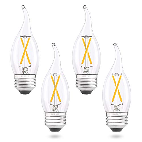 Aielit 200 Lumen 25W Equivalent Flame Tip Candelabra Led Bulbs Dimmable 2W E26 Chandelier Light Bulbs 2700K Warm White Ca10 Retro Led Filament Candle Bulb For Pendant Lights, Wall Sconces, 4-Pack #TOP10